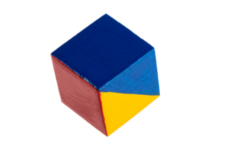multicolored wooden cubes decorated with a geometric pattern, isolated on a transparent background