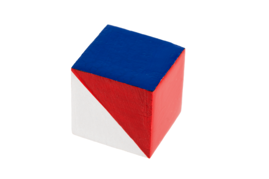 multicolored wooden cubes decorated with a geometric pattern, isolated on a transparent background