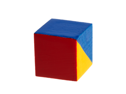 multicolored wooden cubes decorated with a geometric pattern, isolated on a transparent background