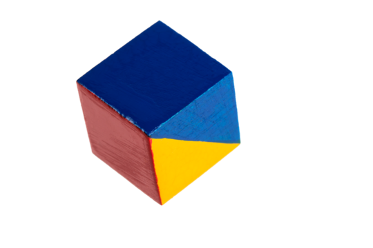 multicolored wooden cubes decorated with a geometric pattern, isolated on a transparent background