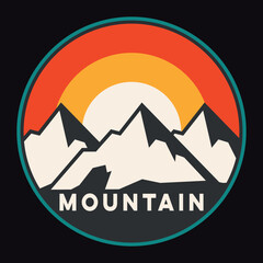 Mountain Outdoor Adventure Emblem Patch Logo Poster Label Vector Illustration Retro Vintage Badge Sticker And T-shirt Design