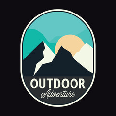 Mountain Outdoor Adventure Emblem Patch Logo Poster Label Vector Illustration Retro Vintage Badge Sticker And T-shirt Design