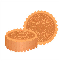 Translation Chinese Mooncake, Happy Mid Autumn Festival Cakes has various patterns. Vector illustration isolated on white background
