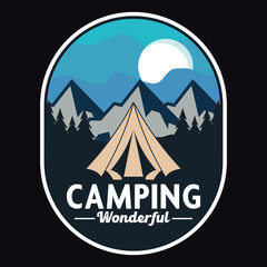 Mountain Camping Adventure Emblem Patch Logo Poster Label Vector Illustration Retro Vintage Badge Sticker And T-shirt Design