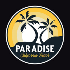 Obraz premium Summer California Sunset Beach Emblem Patch Logo Poster Label Vector Illustration Retro Vintage Badge Sticker And T-shirt Design