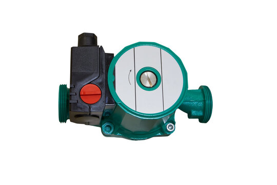 water circulation pump on a white background,a pump for the home heating system, a pump for circulating water in pipes
