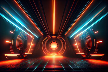 Futuristic neon laser stage background by generative AI