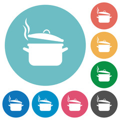 Steaming pot with lid flat round icons