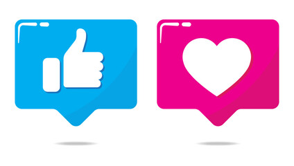 Like and heart modern icon. Like or thumb up and heart vector modern icons. Design elements for social network, marketing, app, interface and ad. Like icon.