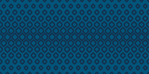 Fototapeta na wymiar Dark blue vector geometric seamless pattern with halftone effect, leaves, drops, mesh. Abstract minimal background with gradient transition. Trendy retro style repeat graphic design. Subtle texture