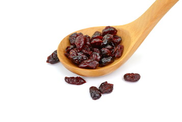Dried cranberries isolated on white background. Heap of dried cranberries on white