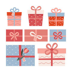 Valentine's Day gift boxes collection, set. Vector illustration in flat style