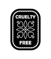 Cruelty free label. Graphic element for printing on fabric, emblem. Mock up, layout and template. Products not tested on animals. Vegan products and business ethics. Cartoon flat vector illustration