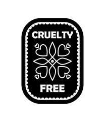 Obraz premium Cruelty free label. Graphic element for printing on fabric, emblem. Mock up, layout and template. Products not tested on animals. Vegan products and business ethics. Cartoon flat vector illustration