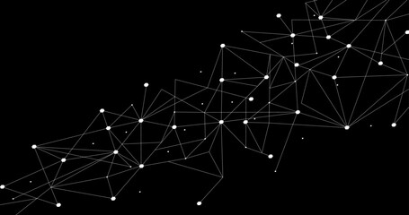 White network. Abstract connection on black background. Network technology background with dots and lines for desktop. Ai background. Modern abstract concept. Line background, network technology