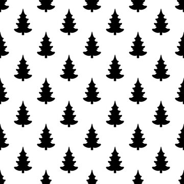 Seamless vector. Fir-tree background. New Year wallpaper. Christmas tree motif. Pines pattern. Holidays ornament. Winter pine trees image. Xmas illustration. Floral backdrop. Textile print design.