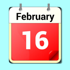 calendar vector drawing, date February 16 on the page.