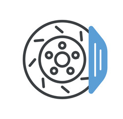 Car service doodle icon. Disc machine with brake pad. Poster or banner for website. Template, layout and mockup. Part of vehicle or transport. Travel and trip concept. Cartoon flat vector illustration