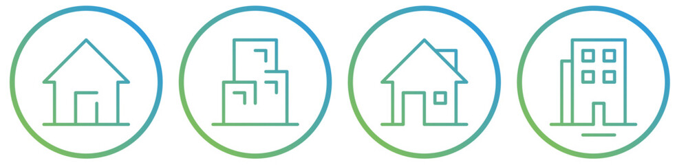 home and apartment icon set with gradient colors, simple modern concept of house icon set and apartment icon