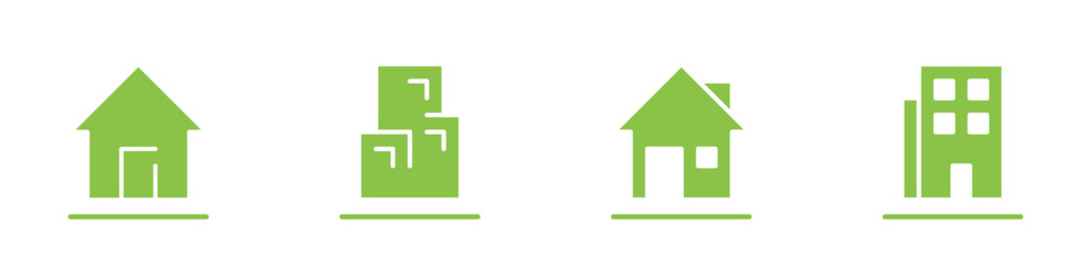 home and apartment icon set with green color, simple modern concept of house icon set and apartment icon