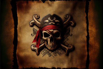 Pirate old fabric with one patche texture. AI generated art illustration.	