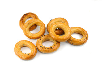 Bagels with poppy seeds on a white background. Poppy seeds bagel isolated.