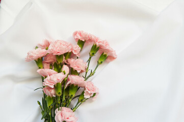 A pink carnation bouquet isolated over white background