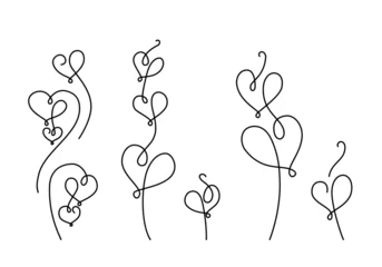 Fotobehang Vines with hearts silhouette isolated on white background. Line art style. New design for St. Valentines day,  wedding card, border, frame. Can be used as a design element. Vector illustration. Set. © SVETLANA