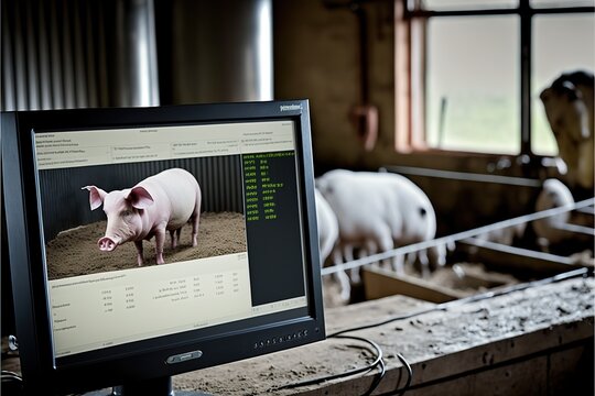 Computer screen displaying data from sensors on a piggery , created with Generative AI technology