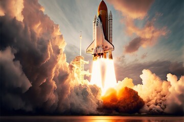 Space shuttle launching into orbit, created with Generative AI technology