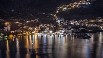 Naklejka premium Amorgos island night timelapse from above. Greece