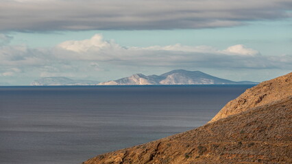 Panorama of Amorgos island timelapse from above. Greece