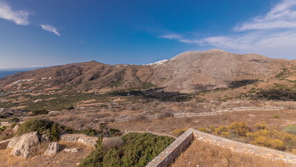 Panorama showing Amorgos island aerial timelapse from above. Greece