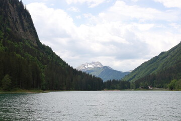 Obraz premium The Lake of Montriond is a lake in the Chablais Alps at Montriond in the Haute-Savoie department of France