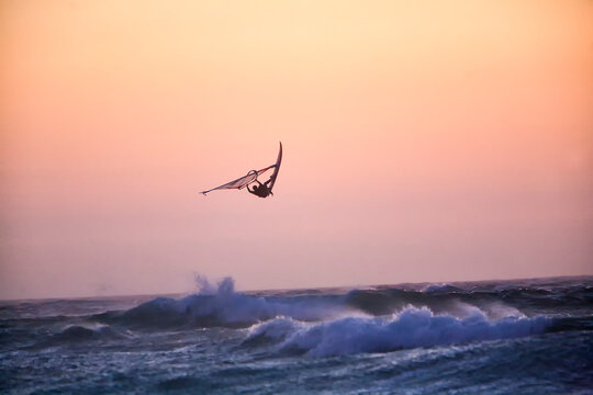 Windsurfing off Guincho beach near Cascais, Portugal