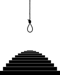 Hanging Rope (Gallows) and Stairway Silhouette. Dramatic, Creepy, Horror, Scary, Mystery, or Spooky Illustration. Illustration for Horror Movie or Halloween Poster Element. Vector Illustration