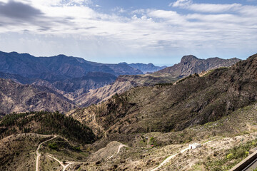 Gran Canaria hiking route Cruz de Tejeda to Artenara, view into Caldera de Tejeda, Canary Islands, Spain