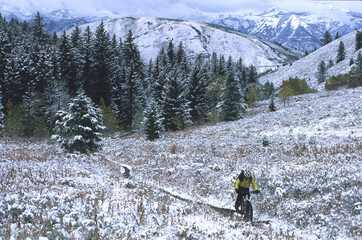 Winter mountain biking on Cache Creek, Wyoming.