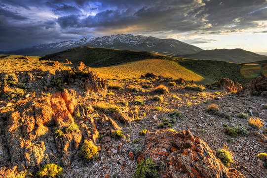Clouds float across the Ruby Mountains in Nevada.