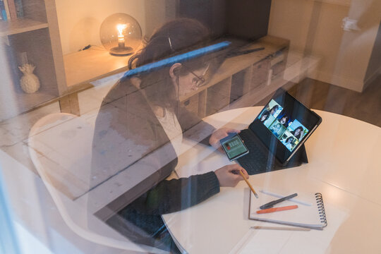 White Woman working from home