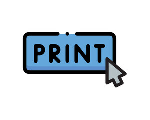 vector illustration. blue logo or flat icon. pointer. print button. printing logo. branding.