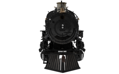 classic black cinematographic locomotive train on white background 