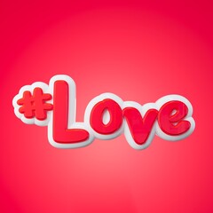 Glossy plastic word Love on red background