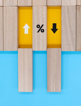 percentage to UP and Down arrow symbol icon. Interest rate, stocks, financial, ranking, mortgage rates and Cut loss concept