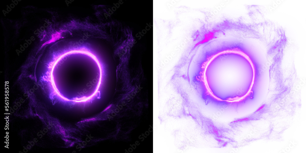 Wall mural magical fire light effect on transparent background. lightning round frame with plasma portal. ball 