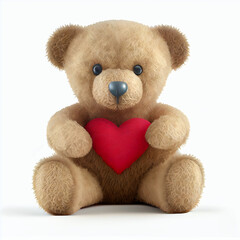 Fototapeta premium Cute teddy bear with heart, love and valentine's day card, 3d render illustration