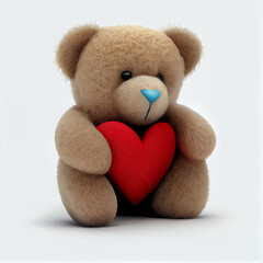 Cute teddy bear with heart, love and valentine's day card, 3d render illustration