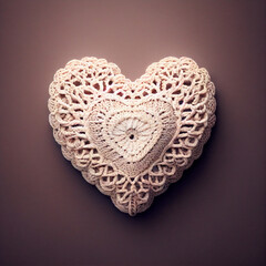 Crocheted heart, love crochet and knitting, 3d render