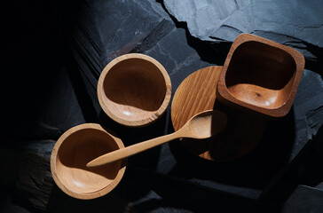 The wooden craft bowl and spoon