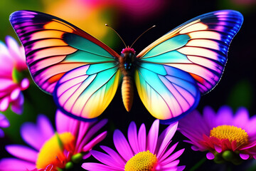 Naklejka na ściany i meble Generative AI: Colorful art of a butterfly texture background closeup